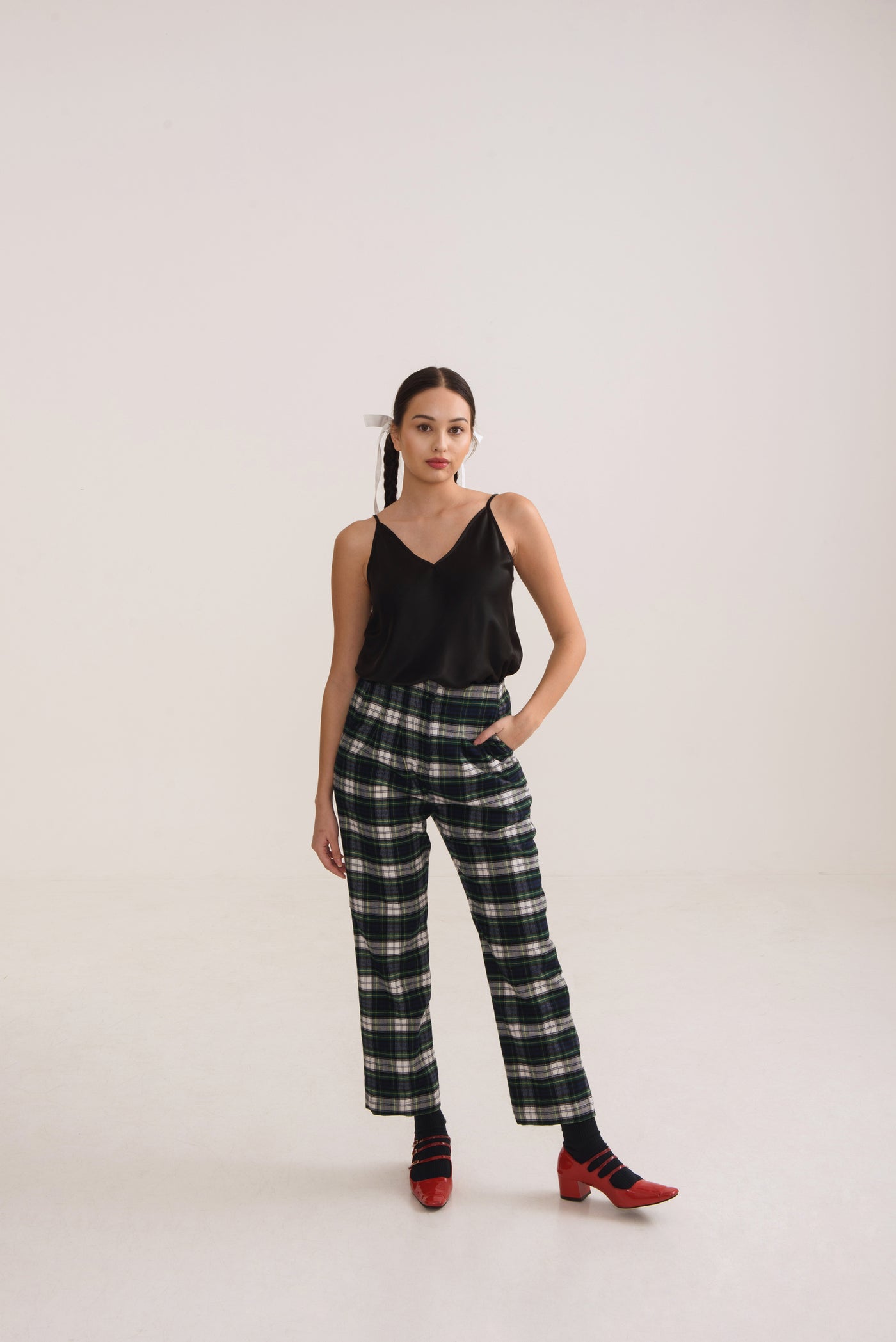 Bundling Set: Tabitha Green Checked Crop Jacket + Kelly Pants Checked Green