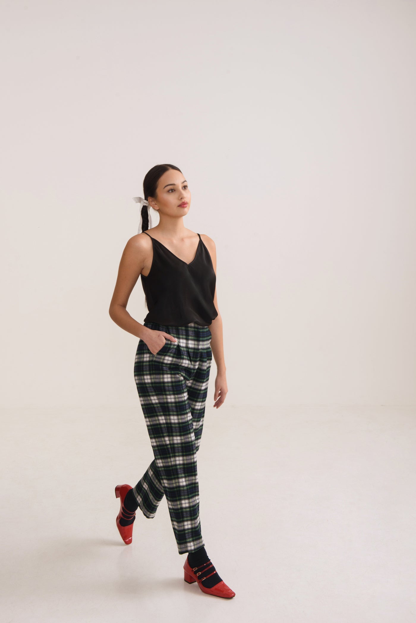 Bundling Set: Tabitha Green Checked Crop Jacket + Kelly Pants Checked Green