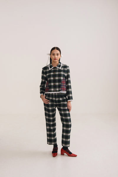 Bundling Set: Tabitha Green Checked Crop Jacket + Kelly Pants Checked Green