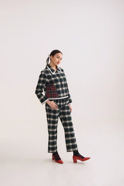 Bundling Set: Tabitha Green Checked Crop Jacket + Kelly Pants Checked Green