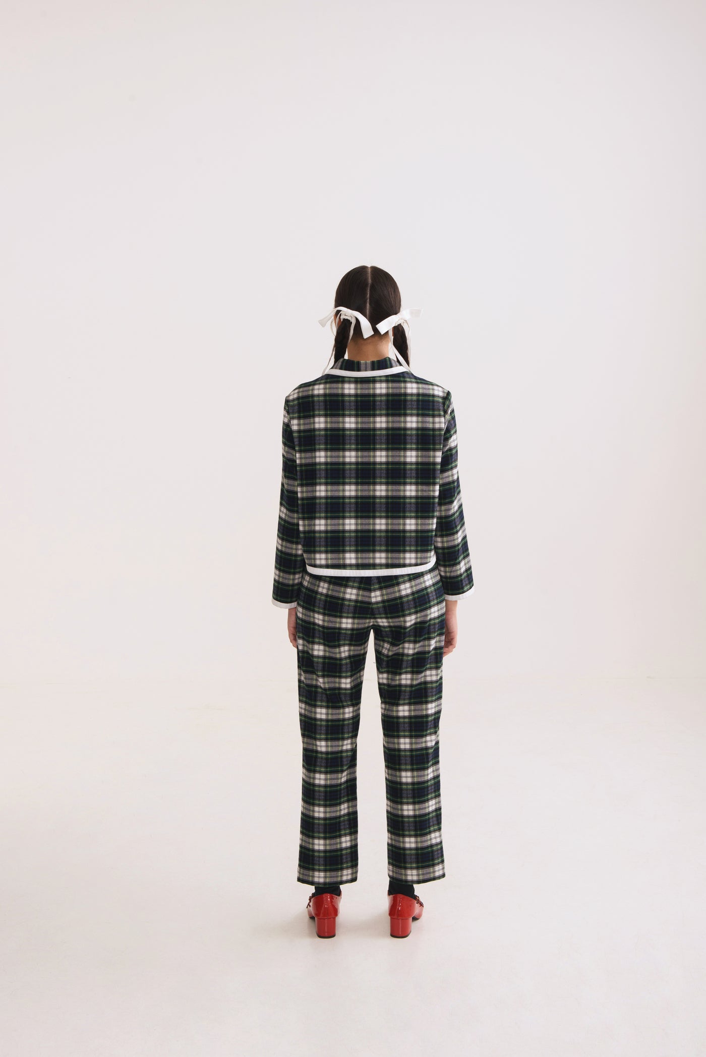 Bundling Set: Tabitha Green Checked Crop Jacket + Kelly Pants Checked Green